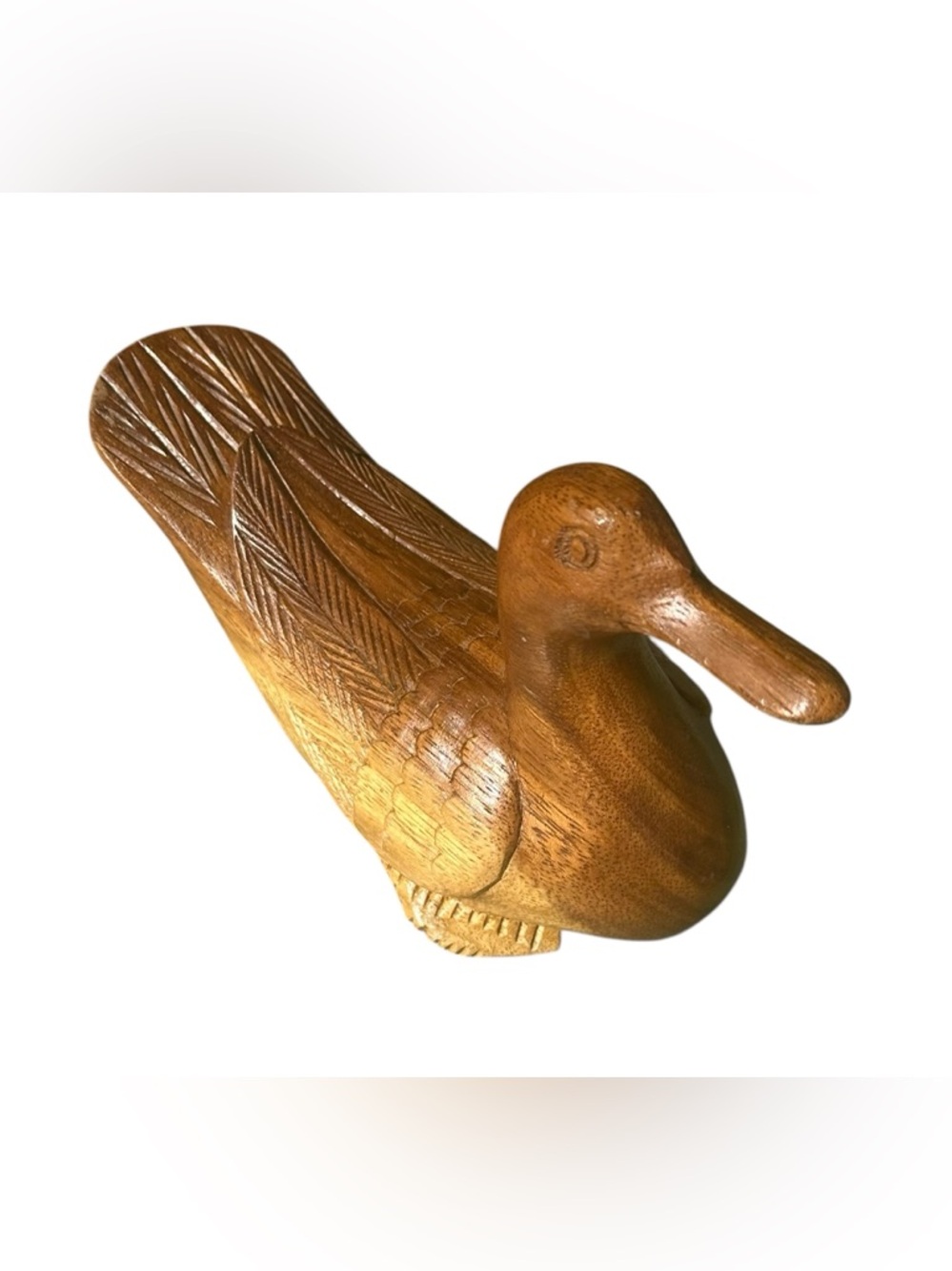 Vintage Hand-Carved Wooden Duck Figurine | Folk Art | Rustic Déco